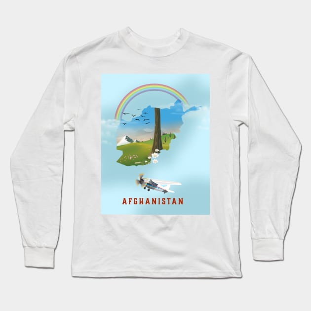 Afghanistan map travel poster Long Sleeve T-Shirt by nickemporium1